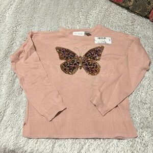 Childrens place pale pink butterfly sequined gold sweater small 5/6 cotton NWT